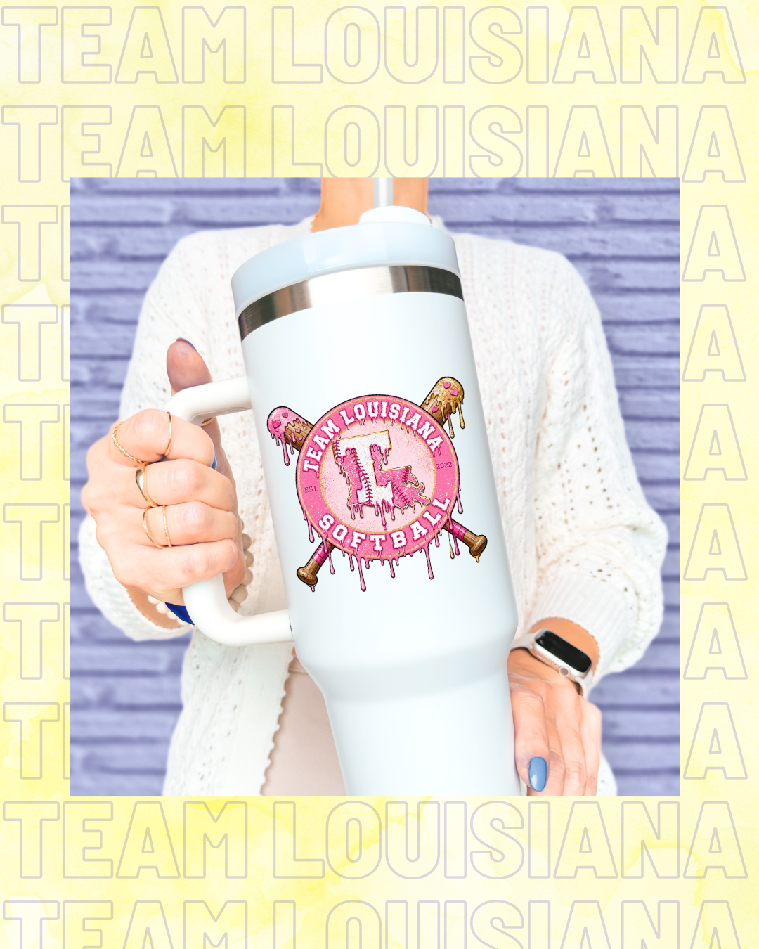 Team Louisiana Pink Drip Softball Tumbler