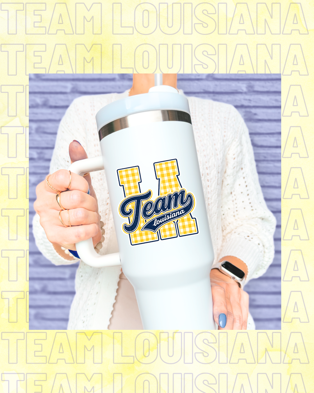 Team Louisiana LA Gingham Tumbler