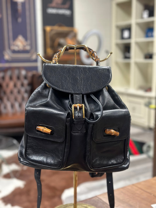 Vintage Black Gucci Bamboo Backpack