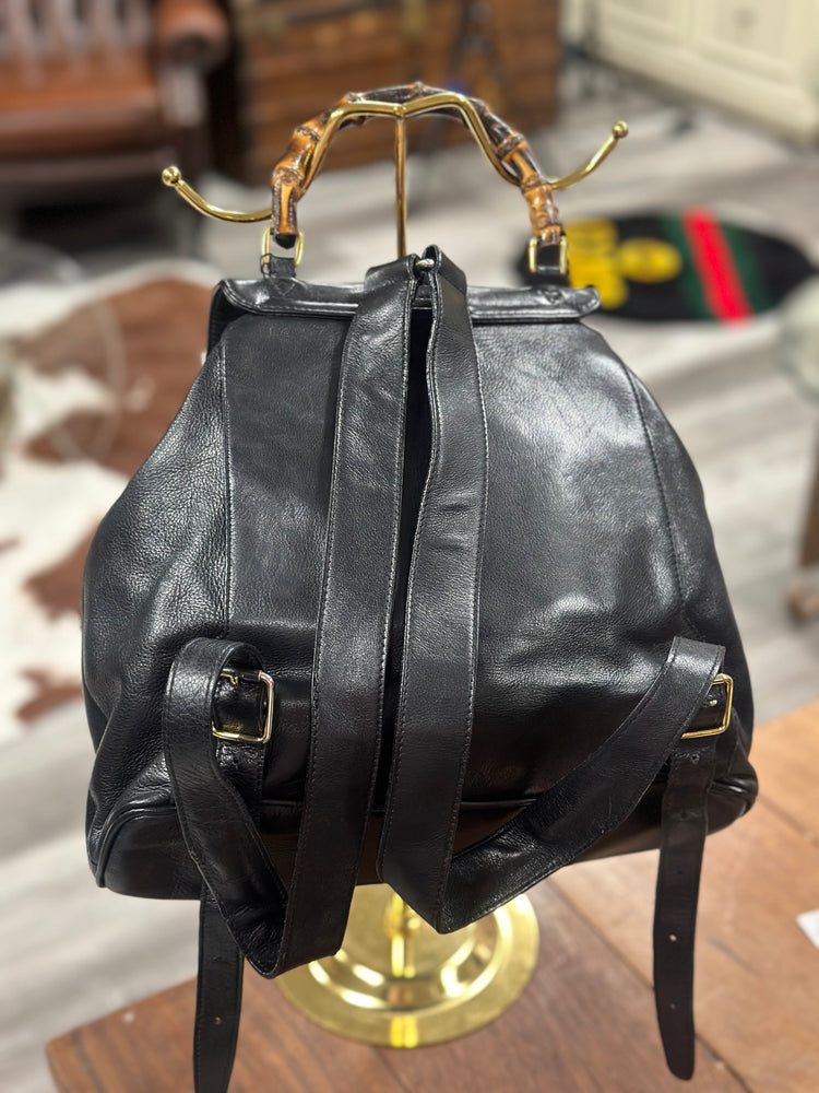 Vintage Black Gucci Bamboo Backpack